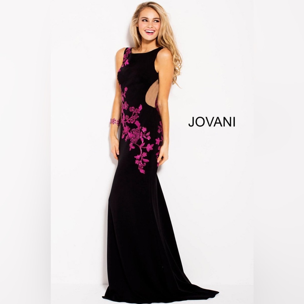 Jovani Black Dress with Pink Floral Design